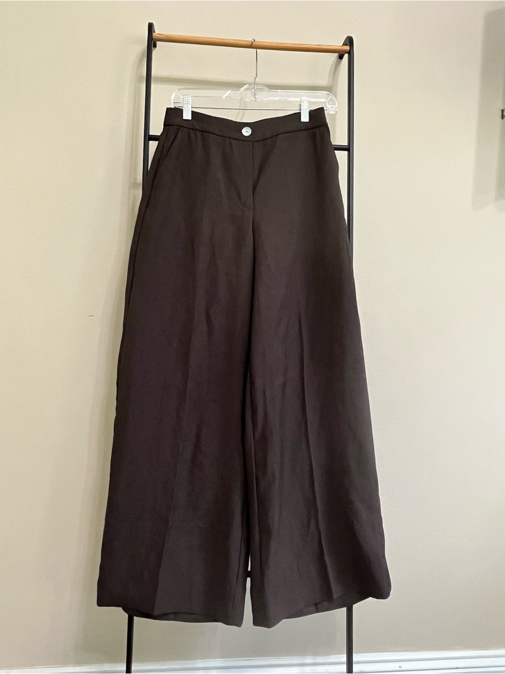 H&M Brown High Waisted Wide Leg Trousers 2 NWT Dark Academia - Picture 8 of 8